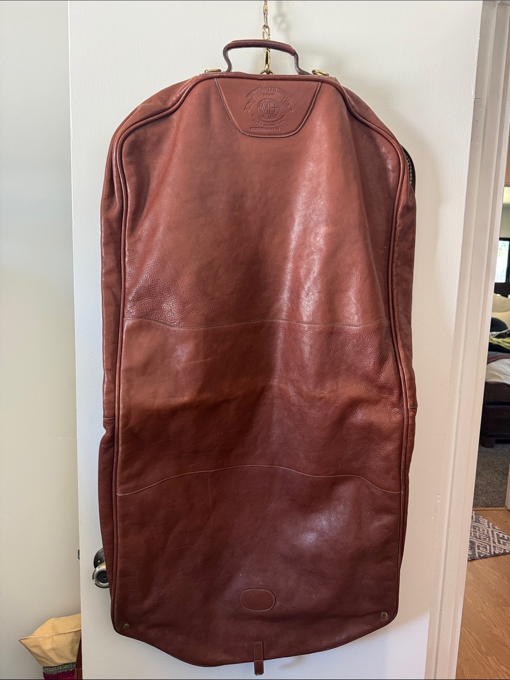 Ghurka No 173 Brown Leather garments bag  with Embossed Crest and Gold Hardware